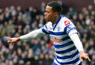 Queens Park Rangers' English midfielder Jermaine Jenas celebrates after scoring a goal during the English Premier League football match between Aston Villa and Queens Park Rangers at Villa Park in Birmingham, central England, on March 16, 2013. AFP PHOTO/BEN STANSALL - RESTRICTED TO EDITORIAL USE. No use with unauthorized audio, video, data, fixture lists, club/league logos or “live” services. Online in-match use limited to 45 images, no video emulation. No use in betting, games or single club/league/player publications. (Photo credit should read BEN STANSALL,BEN STANSALL/AFP via Getty Images)