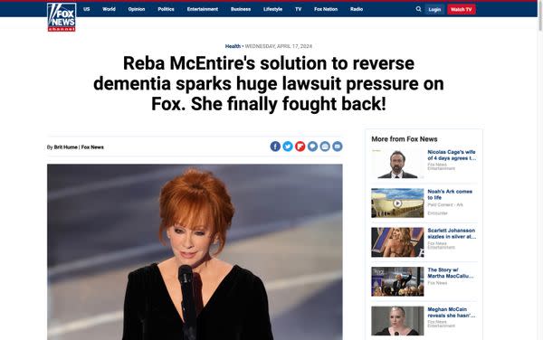 An online rumor said Reba McEntire was facing serious charges and asked for prayers regarding a trial involving Martha MacCallum and Fox News.