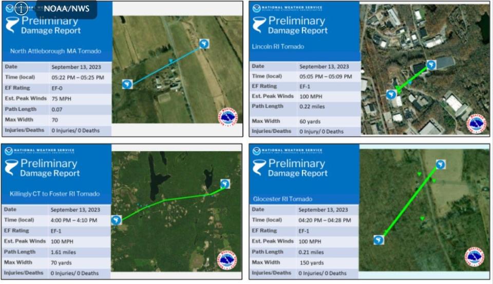 This National Weather Service graphic provides information on three tornadoes that hit Rhode Island on Sept. 13.