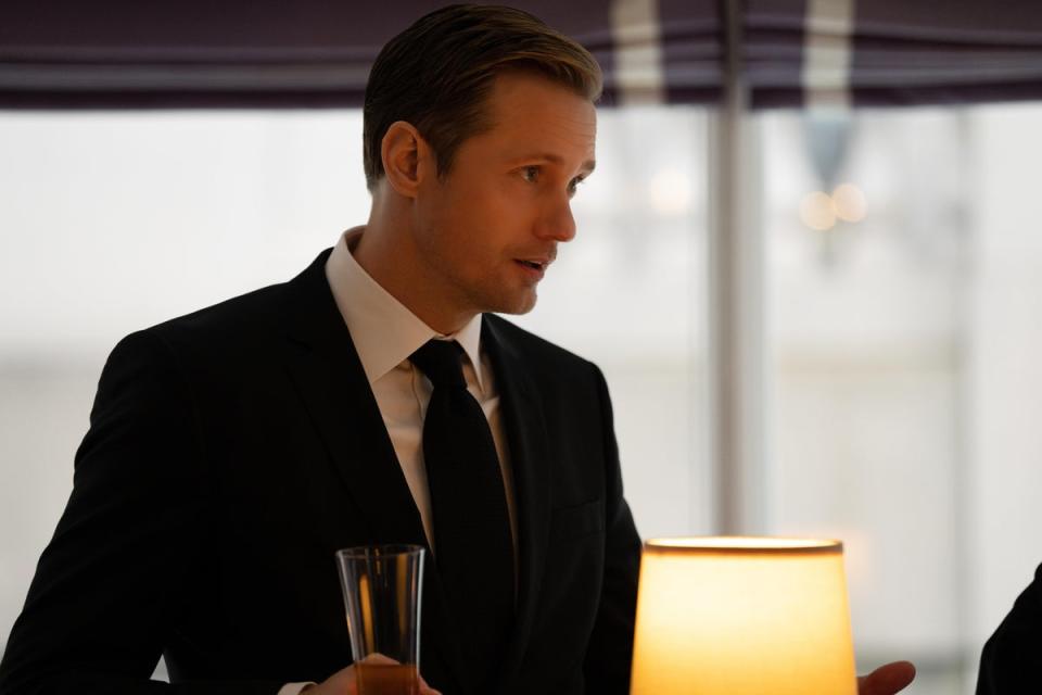 Lukas Matsson (Alexander Skarsgård) at the wake (©2023 HBO. All Rights Reserved)