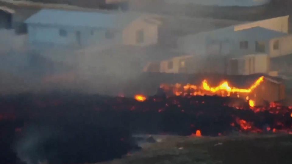 Buildings in Iceland's Grindavik go up in flames as volcano's lava reaches town (Reuters)