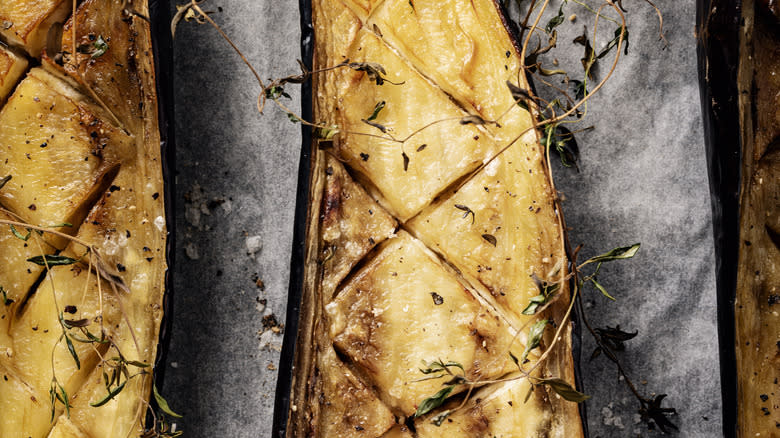 scored roasted eggplant