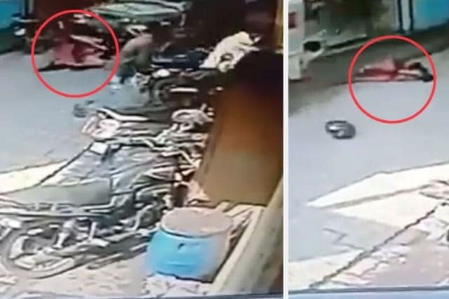 Hero mum throws her baby to safety