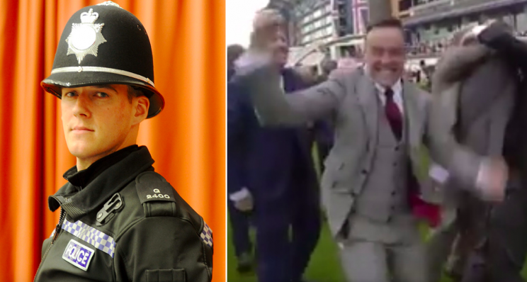 Pc Jonathan Adams was filmed celebrating a win at the horses on the day he phoned in sick (SWNS)