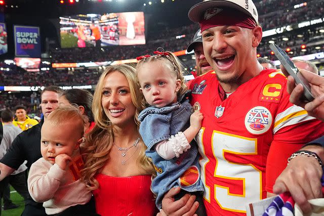 <p>Erick W. Rasco/Sports Illustrated via Getty Images</p> Patrick and Brittany Mahomes with their children after the Kansas City Chiefs 2024 Super Bowl win