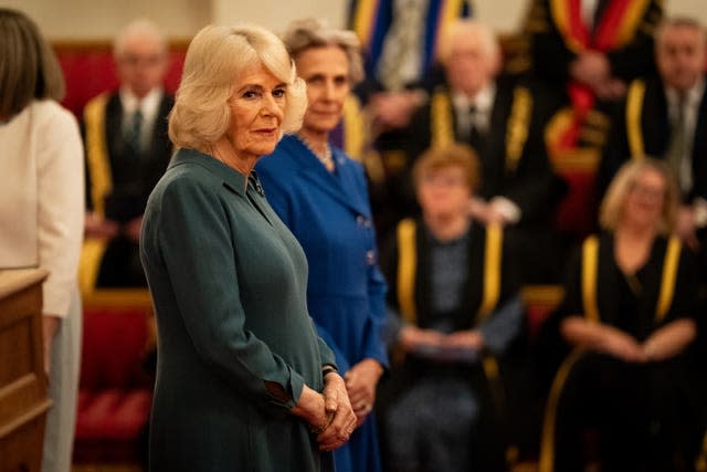 Camilla (left) stands with the Duchess of Gloucester 