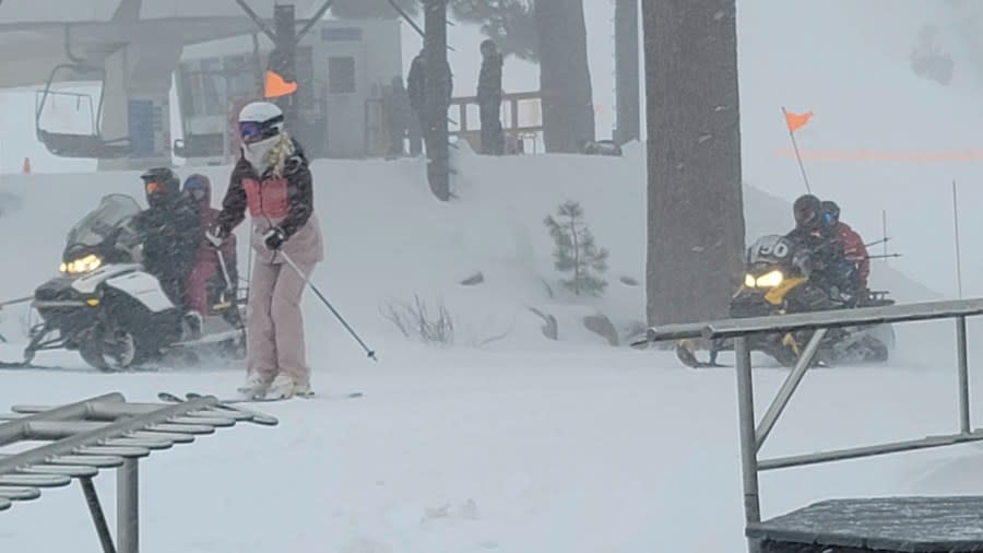 Rescues crews work at the scene of an avalanche at the Palisades Tahoe ski resort on Wednesday, Jan. 10, 2024, near Lake Tahoe, Calif. The avalanche roared through a section of expert trails at the ski resort as a major storm with snow and gusty winds moved into the region, authorities said. (Mark Sponsler via AP)