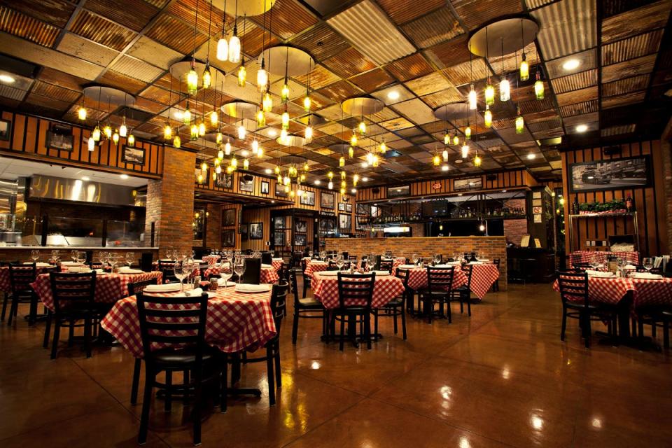 The interior of Grimaldi's is reminiscent of a classic pizzeria.