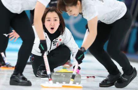 Curling - Pyeongchang 2018 Winter Olympics - Women's Round Robin - Switzerland v Japan - Gangneung Curling Center - Gangneung, South Korea - February 21, 2018 - Skip Satsuki Fujisawa of Japan watches the shot. REUTERS/Lucy Nicholson