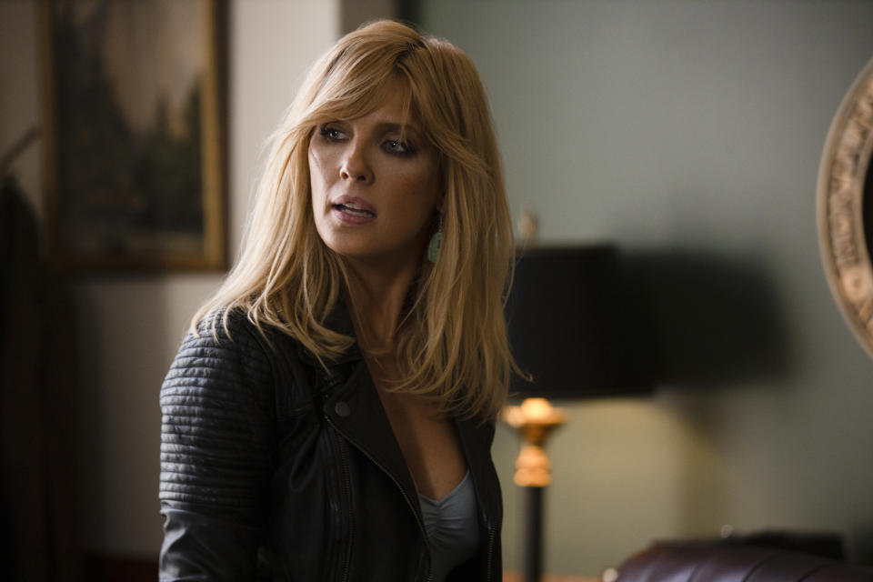 This image released by Paramount Network shows Kelly Reilly in a scene from "Yellowstone." The program and other ratings successes failed to make a dent in nominations for Monday's Primetime Emmy Awards ceremony. Instead, the haul went to shows that are critical darlings or possess a higher degree of cool, “Stranger Things" and “Squid Game” among them. (Paramount Network via AP)