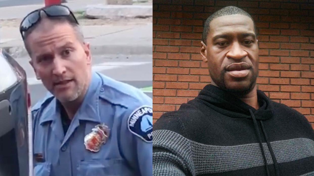 Former MPD officer Derek Chauvin, left, and George Floyd, right, reportedly worked together at the same nightclub. (Photo: Twitter screengrab/the offices of Ben Crump Law)