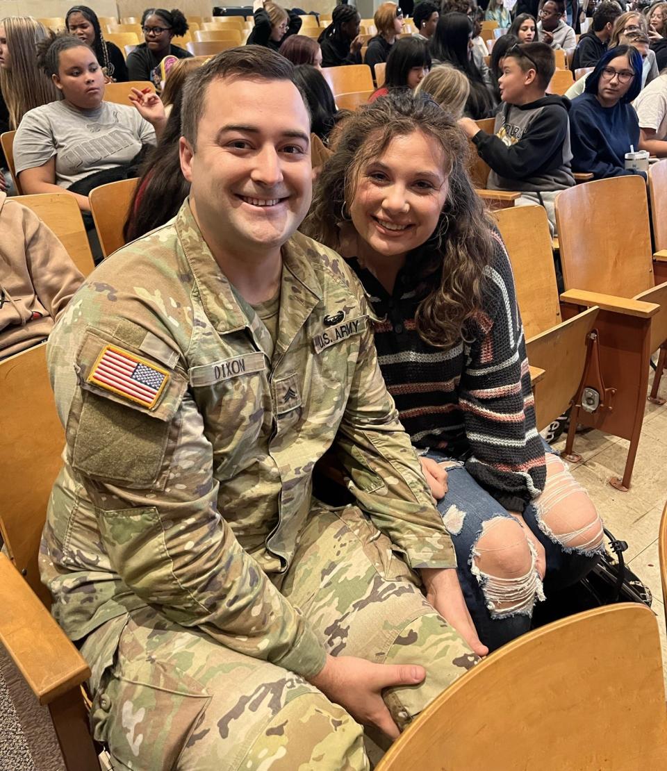 Robert and Makayla Dixon were invited to the Gresham Middle School’s annual Veterans Day ceremony by Makayla’s younger brother who attends GMS. Robert is a sergeant working full-time for the National Guard in New Tazewell, Tenn. Nov. 10, 2023