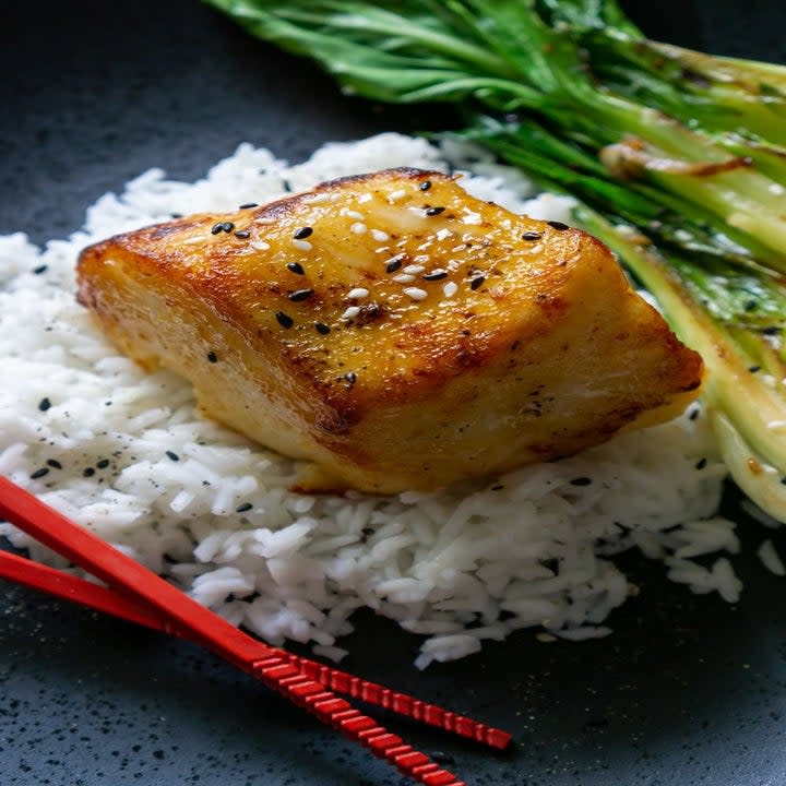 Chilean sea bass over rice.