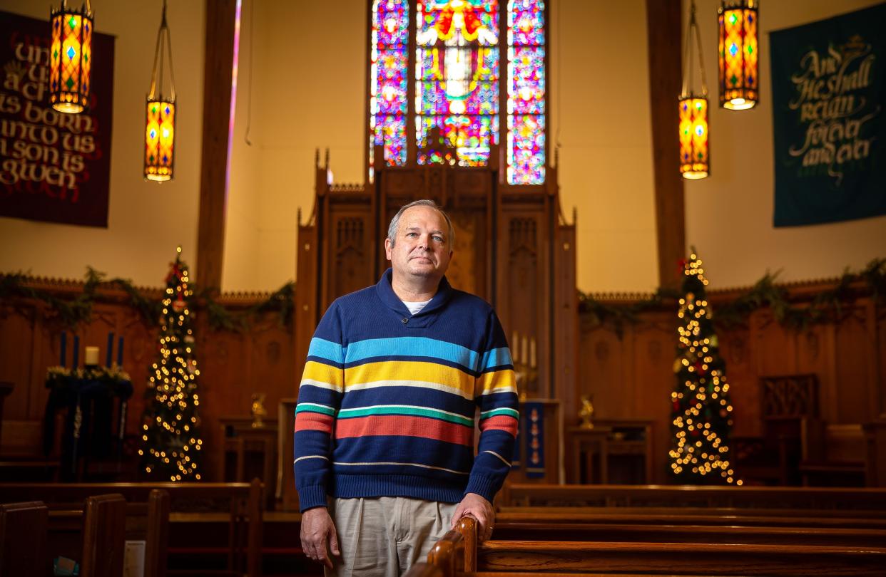 The Rev. Greg Busboom, pastor at St. John's Lutheran Church, will hold in-person, fully masked services on Christmas Eve and Christmas Day in contrast to services the church held outdoors for Christmas in 2020 because of the COVID-19 pandemic. [Justin L. Fowler/The State Journal-Register]