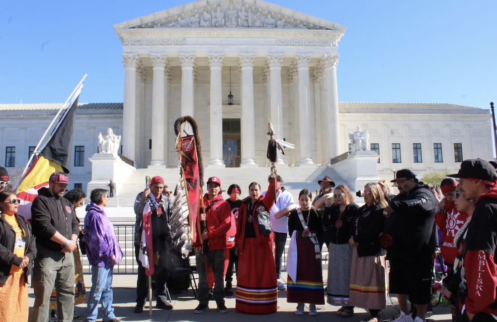 Members of the American Indian Movement rallied at the steps of the Supreme Court of the United States during Haaland v. Brackeen on Wednesday, November 9, 2022. (Photo by Darren Thompson).