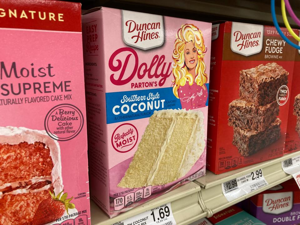 A box of Dolly Parton cake mix at Food Lion.