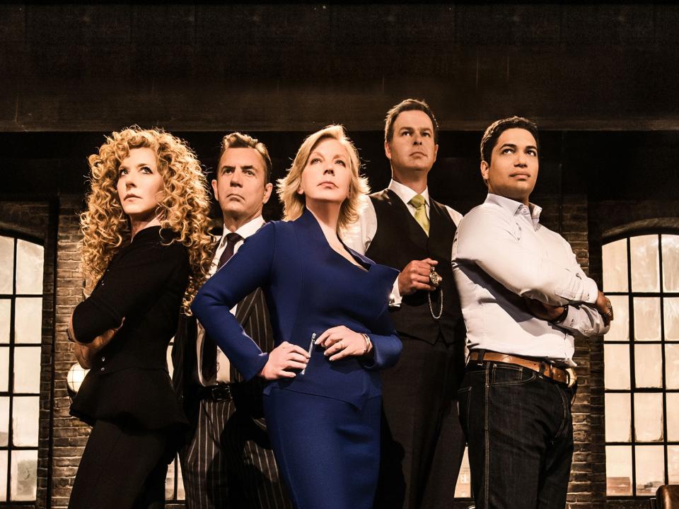 The dragons pose in their den. (L-R) Kelly Hoppen, Duncan Bannatyne, Deborah Meaden, Peter Jones, Piers Linney (Dragon's Den/BBC)