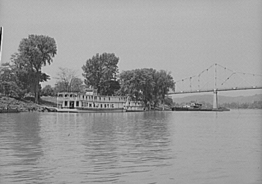 The Showboat Majestic's original home was Point Pleasant, West Virginia, pictured here in 1943. Point Pleasant – located about 150 miles from Cincinnati, just over the Ohio border – was the hometown of boat builder and show producer Thomas Reynolds Sr.