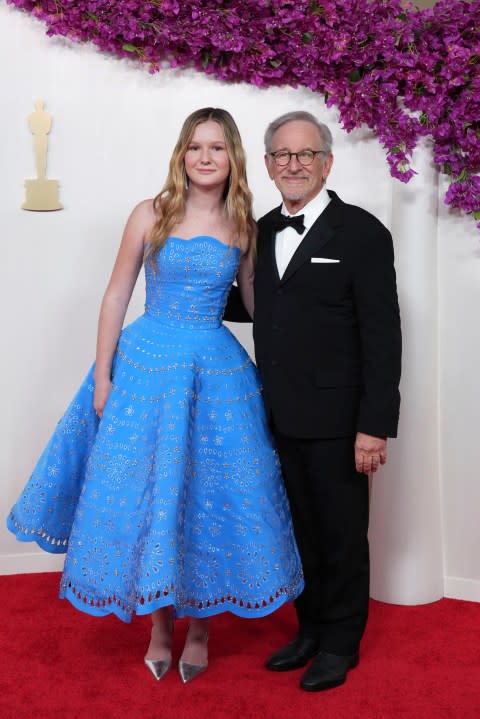 Eve Gavigan, left, and Steven Spielberg arrive at the Oscars on Sunday, March 10, 2024, at the Dolby Theatre in Los Angeles. (Photo by Jordan Strauss/Invision/AP)