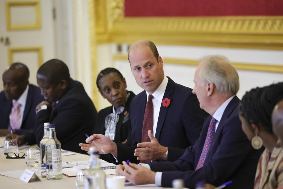 Bea Karanja, Prince William, Prince of Wales and Charlie Mayhew attend a roundtable discussion on the development and acceleration of African-led conservation at St James's Palace