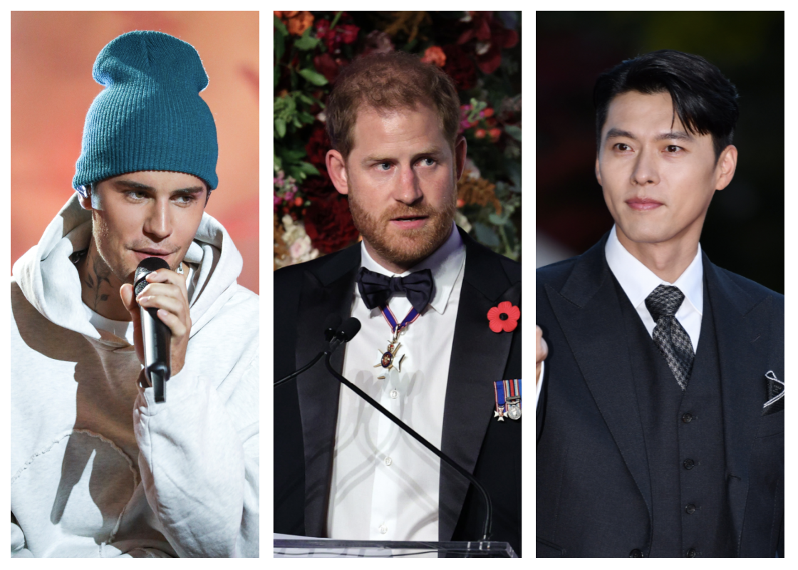 Justin Bieber, Prince Harry and Hyun-bin are among Yahoo Singapore's top most-searched International male celebrities of 2021. (PHOTO: Getty Images) 