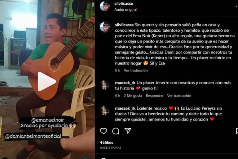 Damián se mostró cantando con su guitarra nueva (Foto Instagram @silviicasse)