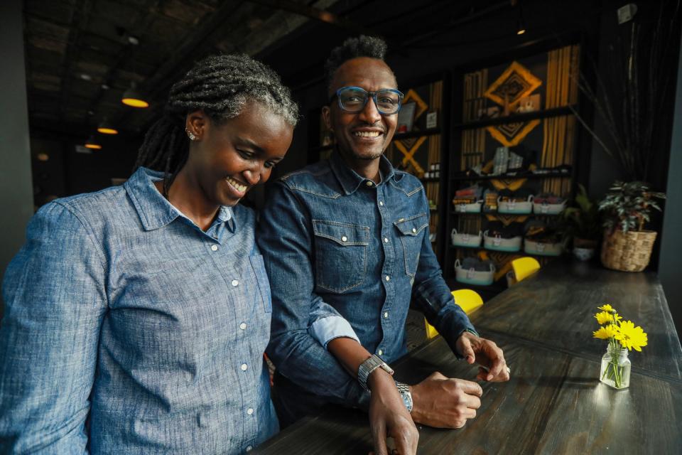 Husband-and-wife duo Nadia Nijimbere and  Mamba Hamissi are refugees from Burundi serving up East African cuisine in Detroit's New Center neighborhood at their restaurant Baobab Fare on Jan. 14, 2022.