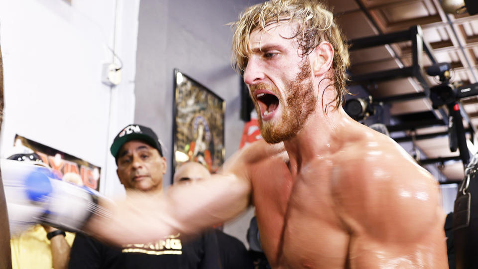 Logan Paul works out at the 5th St. Gym prior to his June 6th exhibition boxing match against Floyd Mayweather. (Photo by Michael Reaves/Getty Images)