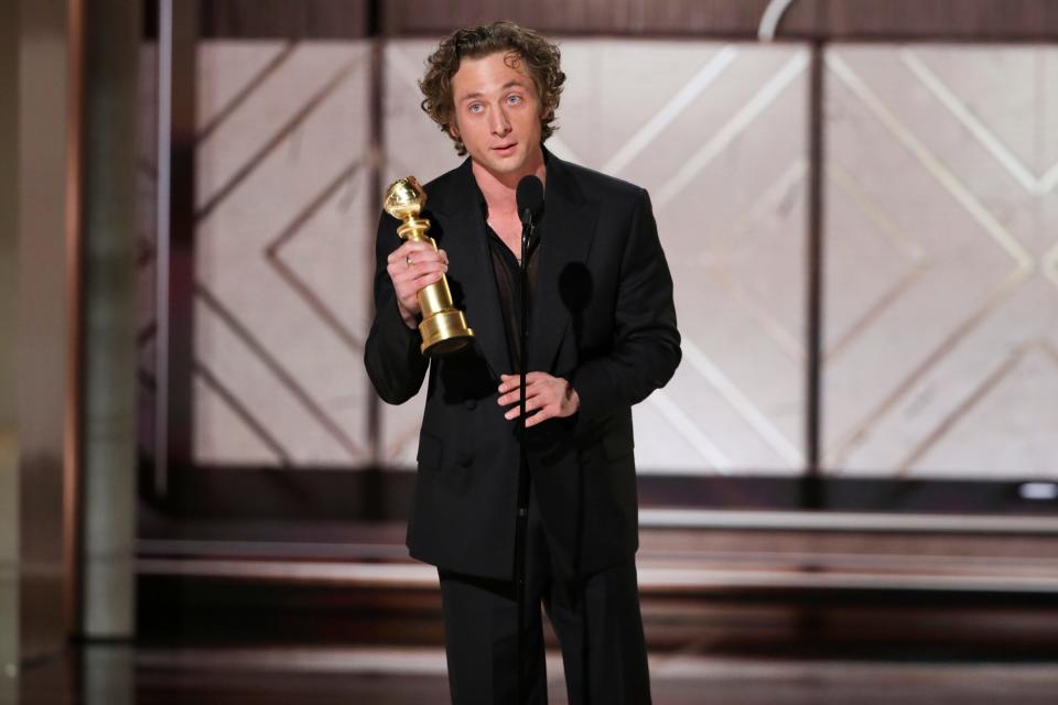 Jeremy Allen White accepts the award for best performance by a male actor in a TV series musical or comedy for "The Bear."