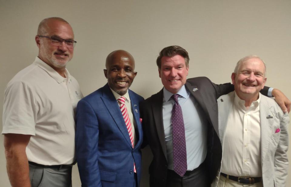 Outgoing Lexington mayor and city council members said goodbye and thanks to the citizens during their last city council meeting on Monday. Pictured are (left) Tobin Shepherd, Donald Holt, Newell Clark and Wayne Alley. Not pictured is outgoing councilmember Linwood Bunce who was not present at the meeting.