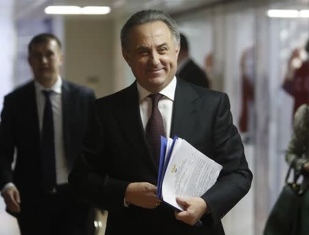 Russian Deputy Prime Minister Vitaly Mutko arrives for a news conference after the Russian Football Union's executive committee meeting in Moscow, Russia December 25, 2017. REUTERS/Sergei Karpukhin