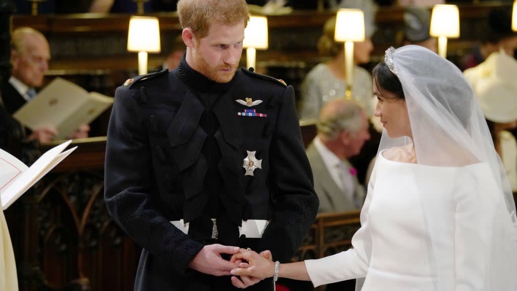 Prince Harry and Meghan Markle during their wedding service