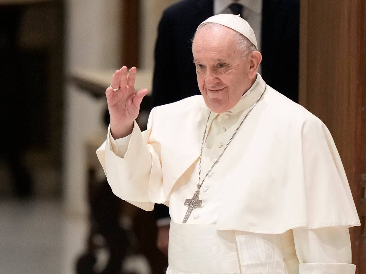 Pope Francis is scheduled to come to Edmonton, Quebec City and Iqaluit in late-July. Residential school survivors in Saskatchewan say survivors, not the Vatican, should have decided on the destinations. (Andrew Medichini/The Associated Press - image credit)