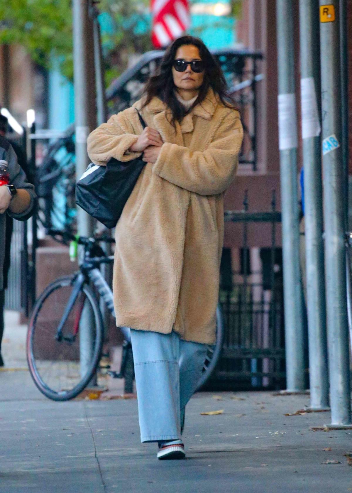 Katie Holmes Bundled Up in the Viral, Supermodel-Loved Teddy Coat