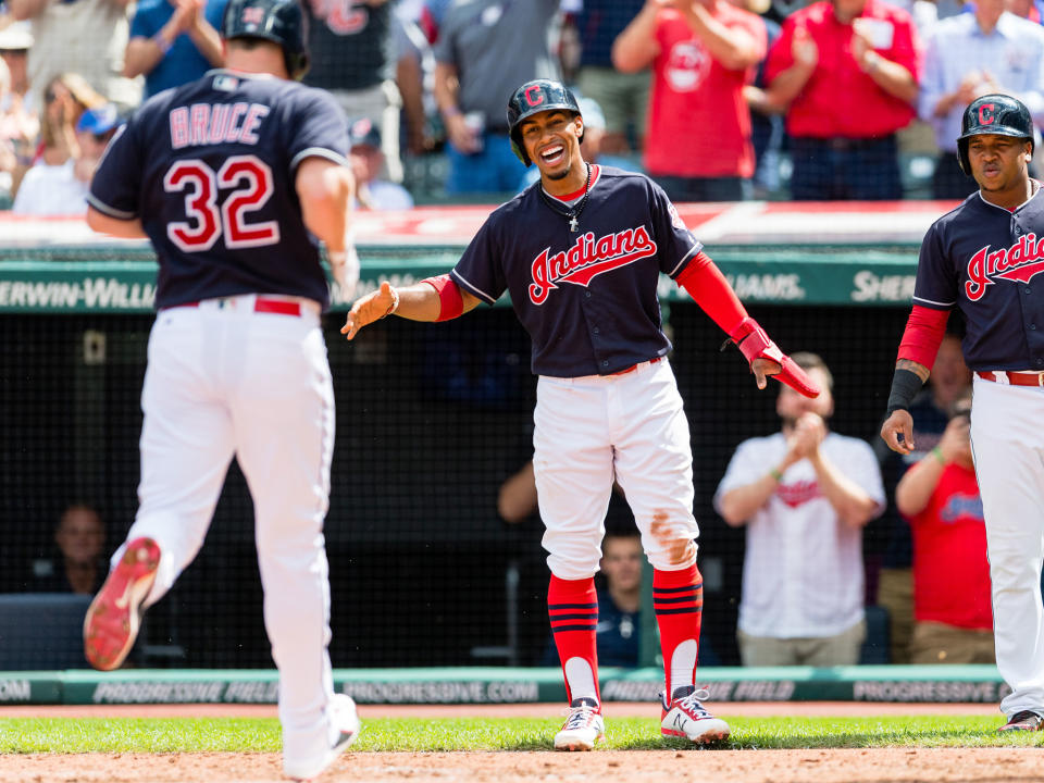 Francisco Lindor with Jay Bruce at Progressive Field: Getty