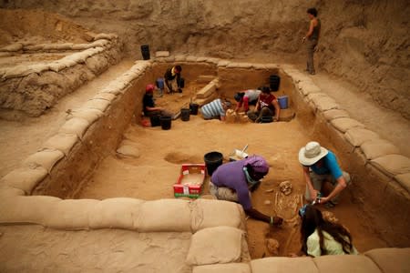 FILE PHOTO: American archaeology students unearth finds during excavation works at the first-ever Philistine cemetery at Ashkelon National Park