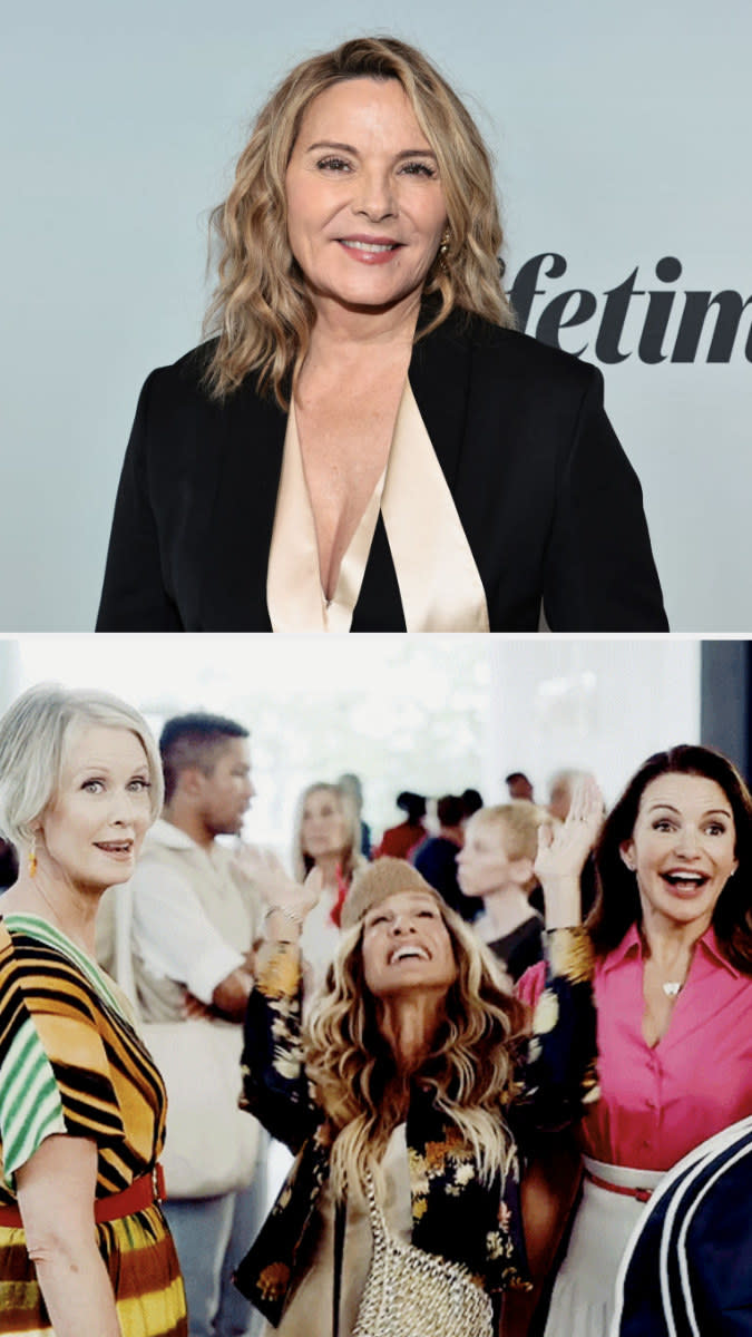 Cattrall on a red carpet in 2022; Nixon, Parker, and Davis in "And Just Like That..."