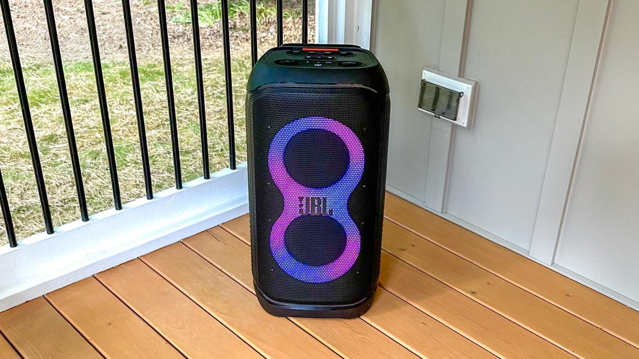  JBL PartyBox Stage 320 on a veranda. 