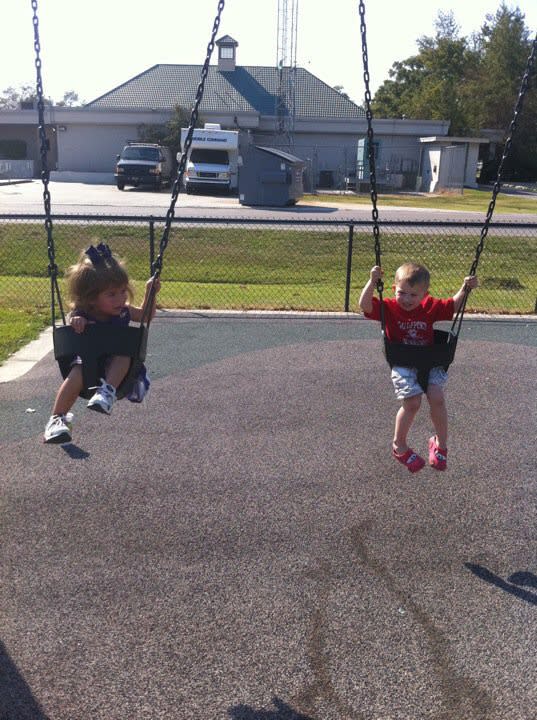 Mylee and Merce on the swings together. (Photo: Glen Meynardie)