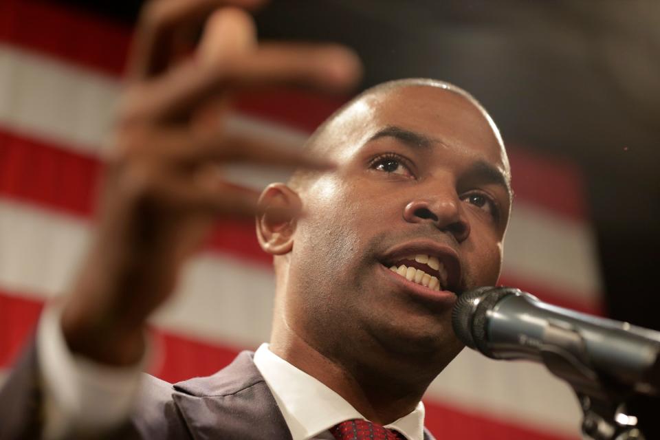 Democrat Antonio Delgado speaks at a Semocratic watch party in Kingston, N.Y., on Tuesday, Nov. 6, 2018, after defeating incumbent Republican John Faso in the race for the 19th Congressional District. New York Gov. Kathy Hochul announced Tuesday, May 3, 2022, that Delgado will serve as New York's next lieutenant governor.