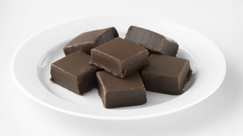 Chocolate fudge on plate