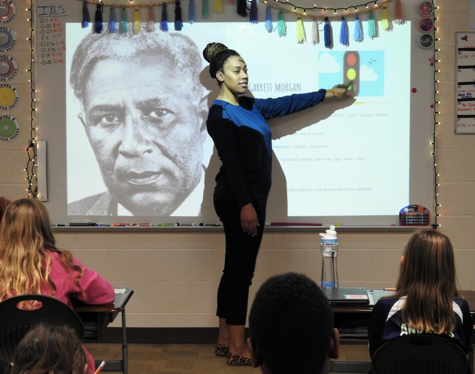 Brittany Mbray of Warsaw recently did Black History Month presentations at Coshocton Elementary School and Sacred Heart Catholic School. It included talking about contributions Africans Americans have made to society, like Garrett Morgan who had several inventions and developed a traffic light with three lights, adding the middle yellow light.