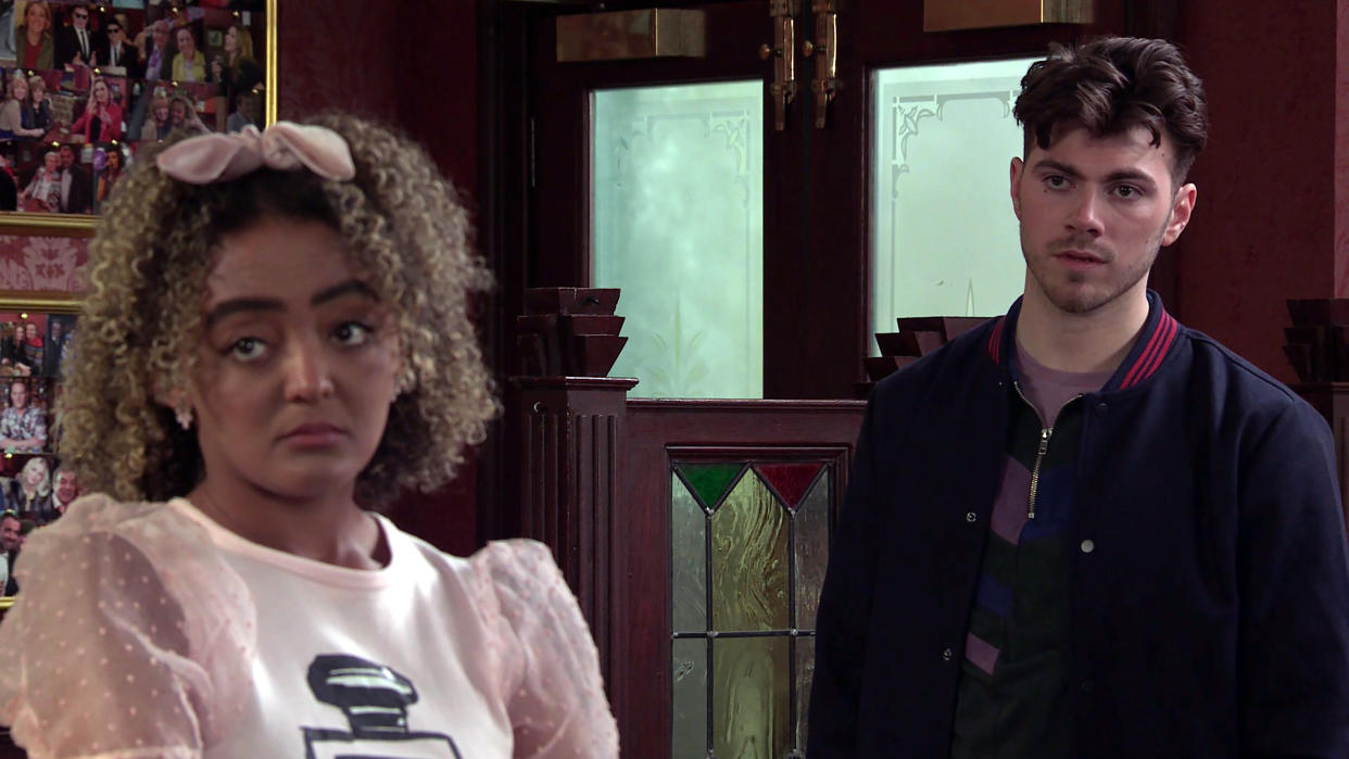 FROM ITV

STRICT EMBARGO - No Use Before Tuesday 18th May 2021

Coronation Street - Ep 10333

Monday 24th May 2021 - 1st Ep

Steve McDonald [SIMON GREGSON] however is less than pleased to discover Emma having a drink with Curtis Delamere [SAM RETFORD] the hooligan who knocked him off his bike causing him to come last in the charity fundraiser.

Picture contact David.crook@itv.com 

This photograph is (C) ITV Plc and can only be reproduced for editorial purposes directly in connection with the programme or event mentioned above, or ITV plc. Once made available by ITV plc Picture Desk, this photograph can be reproduced once only up until the transmission [TX] date and no reproduction fee will be charged. Any subsequent usage may incur a fee. This photograph must not be manipulated [excluding basic cropping] in a manner which alters the visual appearance of the person photographed deemed detrimental or inappropriate by ITV plc Picture Desk. This photograph must not be syndicated to any other company, publication or website, or permanently archived, without the express written permission of ITV Picture Desk. Full Terms and conditions are available on  www.itv.com/presscentre/itvpictures/terms