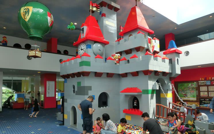 The replica castle in the Legoland Hotel lobby.