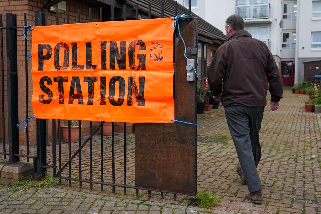 A Polling station sign on display in Middlesbrough as people go to the polls in the local elections on May 04, 2023 (Getty Images)