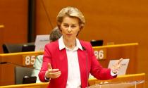 European Commission President Ursula von der Leyen addresses the Plenary of the European Parliament, amid the coronavirus disease (COVID-19) outbreak, in Brussels