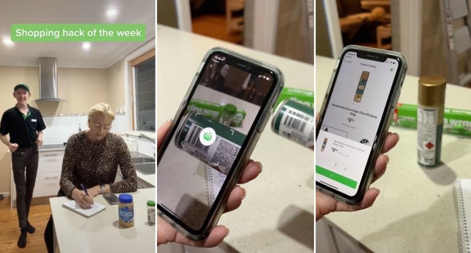 Stills from Woolworths TikTok showing new scan at-home technology