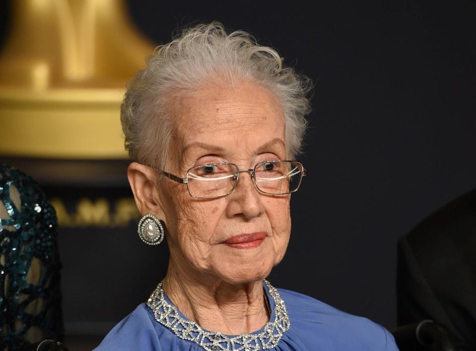 Katherine Johnson, the inspiration for the film "Hidden Figures," poses in the press room at the Oscars at the Dolby Theatre in Los Angeles (Photo: Jordan Strauss/Invision/AP)