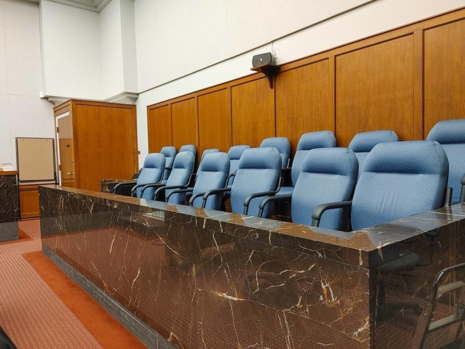 The jury was sequestered shortly after 12:30 p.m. Friday, after Court of King's Bench Chief Justice Martel D. Popescul delivered his charge. (Nicholas Frew/CBC - image credit)