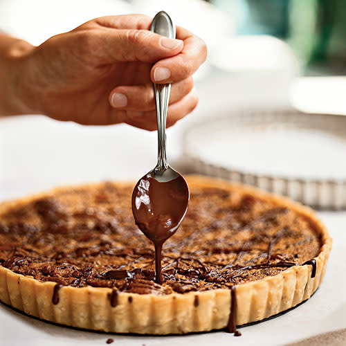 Bourbon-Pecan Tart with Chocolate Drizzle